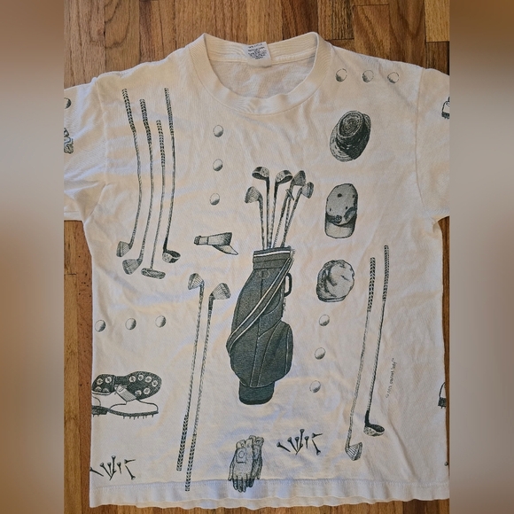 Painted Lady Vtg 90s AOP Golf Short Slv T Shirt Size L Single Stitch White - Picture 2 of 10